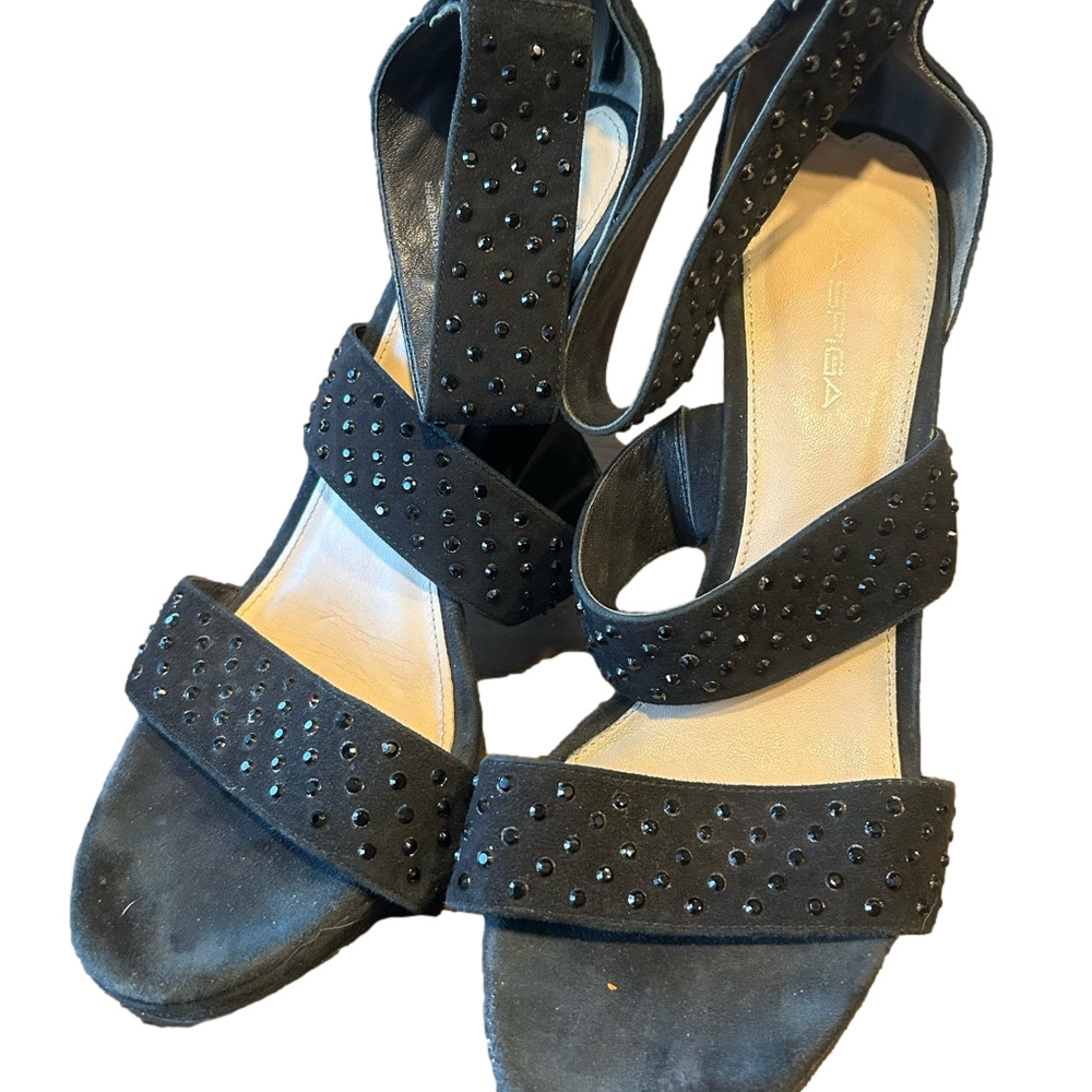 Via Spiga Black Crystal Strappy Heels Size 9.5 Evening Shoes